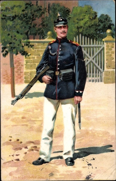 Künstler Litho Hoffmann, A., deutscher Soldat, Infanterie, Gewehr, Federbusch, Kaiserreich