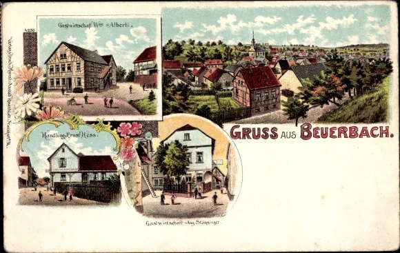 Chromo-Litho Beuerbach Hünstetten im Taunus, inn, action Ernst Hess, view of the place