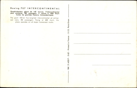 Postcard French passenger aircraft of Air France, Boeing 707 Intercontinental, F-BHSB