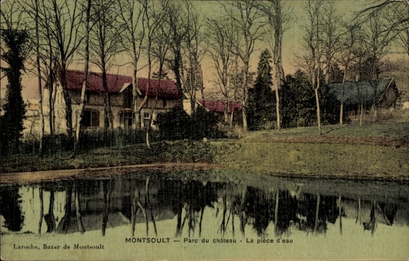 Ak Montsoult Val-d’Oise, Parc du château, La pièce d'eau, Bazar de Montsoult