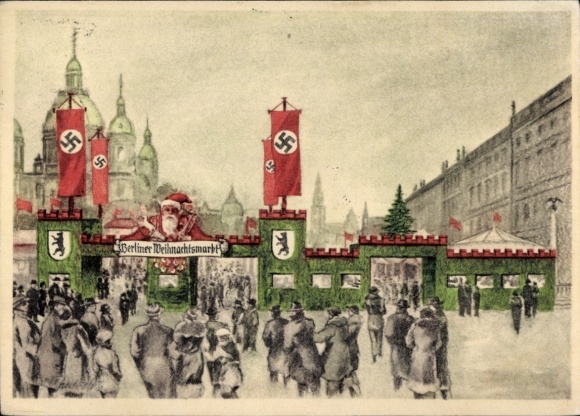 Artist PC Berlin Mitte, Berlin Christmas market 1936 at the cathedral, flag decorations