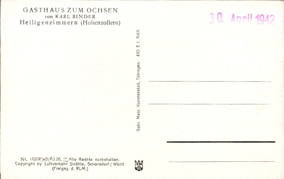 Postcard Heiligenzimmern Rosenfeld in the Zollernalb district of Württemberg, aerial photograph
