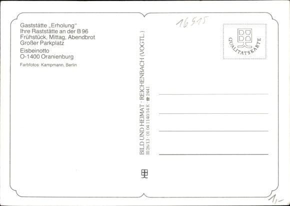 Postcard Oranienburg in Brandenburg, restaurant "Erholung", rest stop on B96, interior views, dining area...