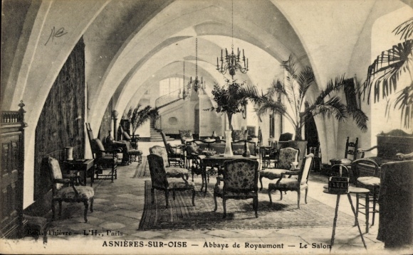 Ak Asnières sur Oise Val d'Oise, Abtei von Royaumont, Innenansicht, der Salon