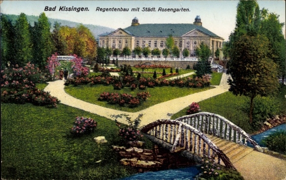 Postcard Bad Kissingen Lower Franconia Bavaria, Regentenbau with Municipal Rose Garden