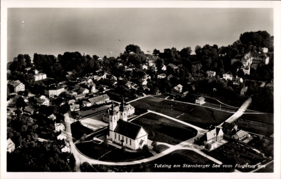 Postcard Tutzing on Lake Starnberg Upper Bavaria, aerial photograph