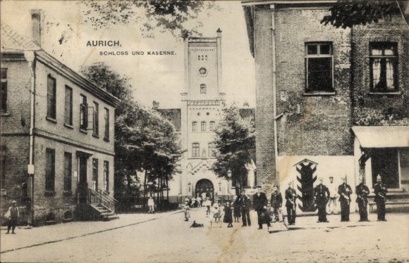 Postcard Aurich in East Frisia, castle and barracks