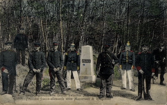 Postcard German-French border between Masmünster and Rougemont