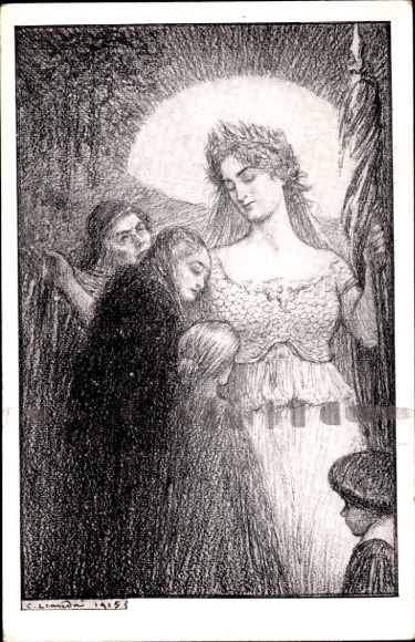 Artist Postcard People seek protection with Marianne, Allegory, Journée Francaise du Secours National