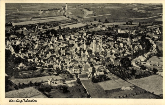 Postcard Wemding in Swabia, aerial view of Swabia, many houses, rural surroundings
