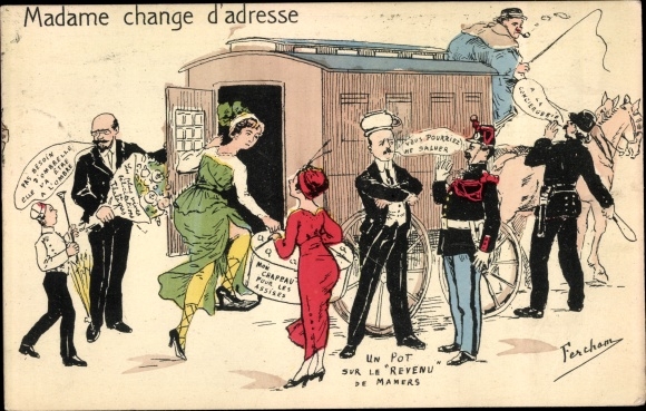 Artist Postcard Fercham, Madam change d&#39;adresse, carriage, parade