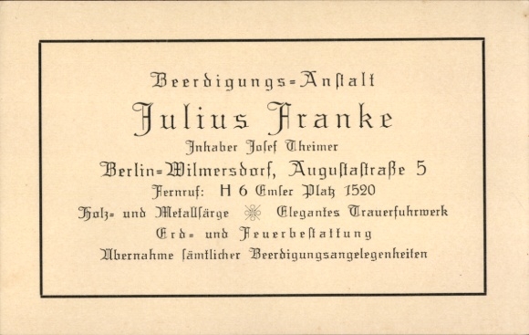 KP Berlin Wilmersdorf, dom pogrzebowy Julius Franke, Augustastraße 5