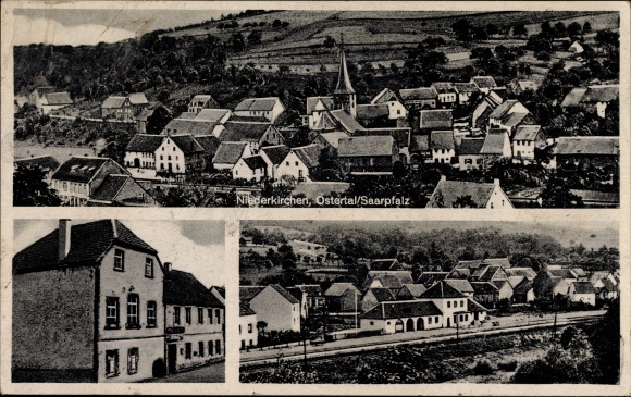 Ak Niederkirchen St. Wendel in Saarland, Blick auf Ortschaft und Umgebung, Bahnhof