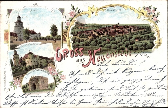 Chromo-Litho Neuenstadt an der Linde Neuenstadt am Kocher, ruins, castle, total view