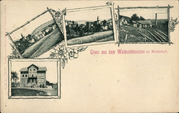 Postcard Wattenbach Söhrewald in Hesse, partial views, Gasthaus Waldschlösschen