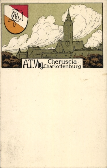 Studentika Postcard Cheruscia-Charlottenburg, coat of arms of a student association