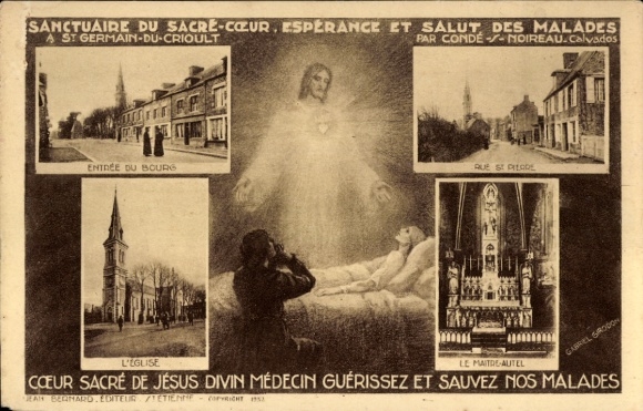 Postcard Saint Germain du Crioult Calvados, Sanctuaire du Sacre Coeur, church, Rue St Pierre