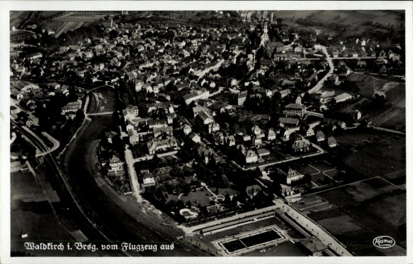 Postcard Waldkirch im Breisgau Black Forest, aerial view of cityscape, houses, streets