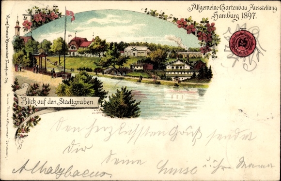 Litho Hamburg, Allgemeine Gartenbau Ausstellung 1897, Stadtgraben