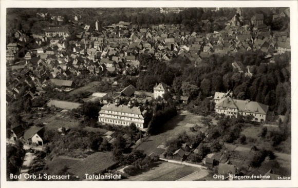 Postcard Bad Orb in Spessart Hesse, aerial photograph of Bad Orb, total view, residential buildings, landscape