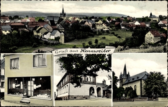 Ak Hennweiler im Hunsrück, winkel, kerk, totaaloverzicht