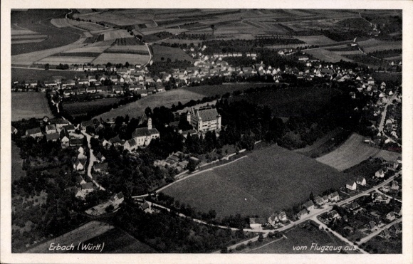 Postcard Erbach an der Donau Württemberg, aerial photograph