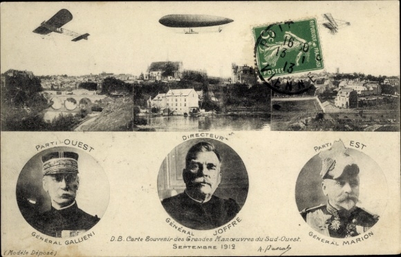 CPA Grandes manœuvres du Sud-Ouest 1912, General Joseph Gallieni, Joffre, Marion