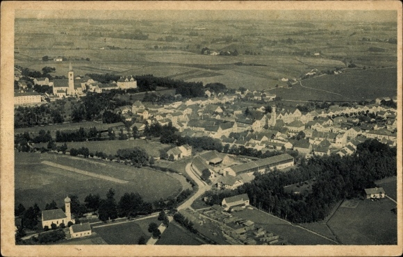 Postcard Dorfen in Upper Bavaria, aerial photo of the town and surroundings