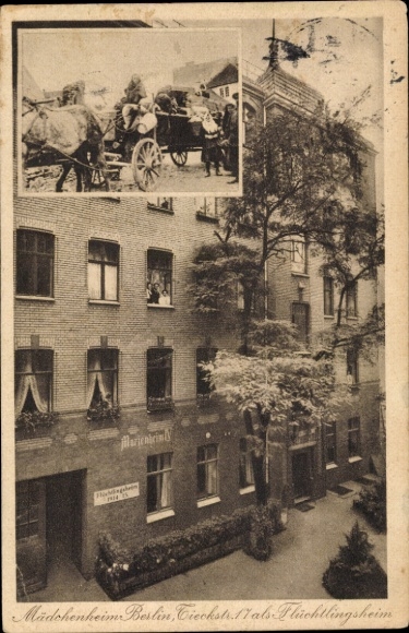 Postcard Berlin Mitte, Mächenheim Tieckstr.1 as refugee accommodation