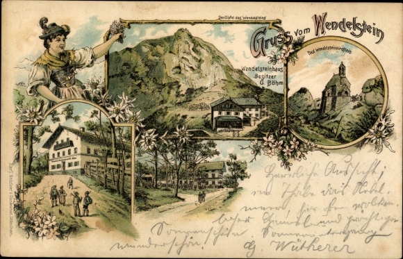 Chromo-Litho Bayrischzell in the Mangfall mountains of Upper Bavaria, Wendelstein, Wendelsteinhaus, owner G. Böhm
