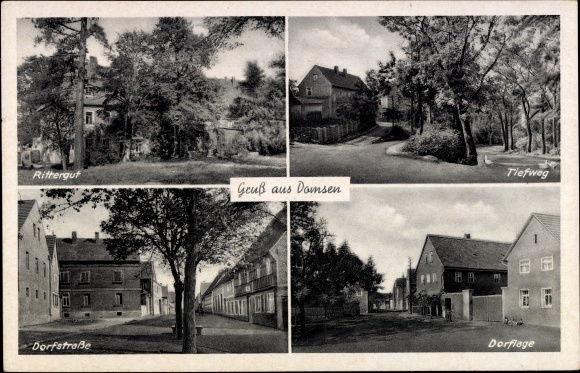 Ak Wüstung Domsen bij Hohenmölsen in Saksen-Anhalt, landhuis, lage weg, dorpsligging, dorpsstraat