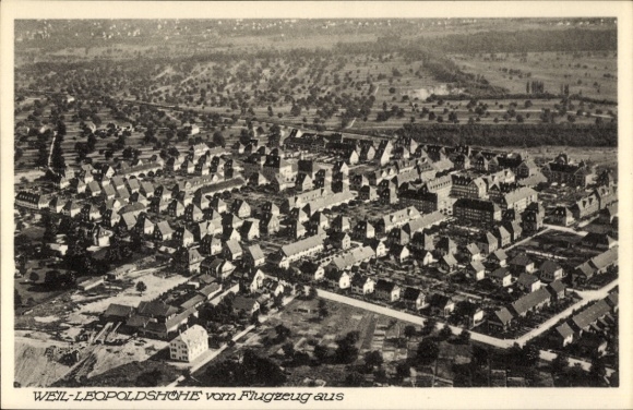 Postcard Leopoldshöhe Weil am Rhein, aerial photograph