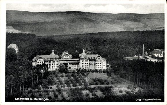 Postcard Melsungen in Schwalm Eder district, city forest, building, aerial photograph