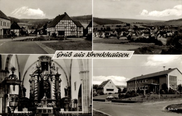 KP Brenkhausen Höxter w Nadrenii Północnej-Westfalii, fragment ulicy, widok ogólny, kościół, szkoła