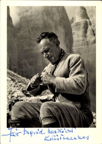 Postcard actor Luis Trenker, mountaineer, portrait, autograph