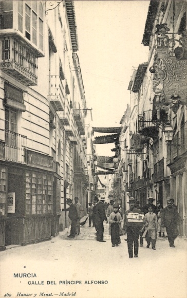 Postcard Murcia city Spain, Calle del Príncipe Alfonso