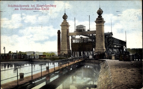 Ak Henrichenburg Castrop Rauxel im Ruhrgebiet, Schiffshebewerk, Dortmund-Ems-Kanal, Brücken, Wass
