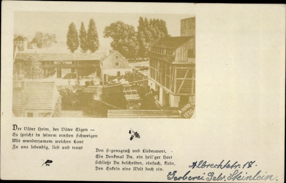 Postcard Tannery Brothers Steinlein, Albrechtstraße 18, poem