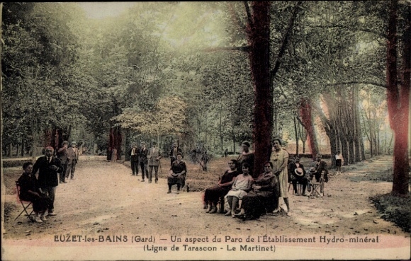 Postcard Euzet-les-Bains Gard, Parc de l'Etablissement Hydro-mineral, Ligne de Tasacon-Le Martinet