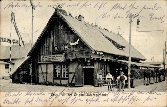 Ak Schönefeld bei Berlin, Erste Berliner Original-Bauernschanke, historische Architektur, zwei...