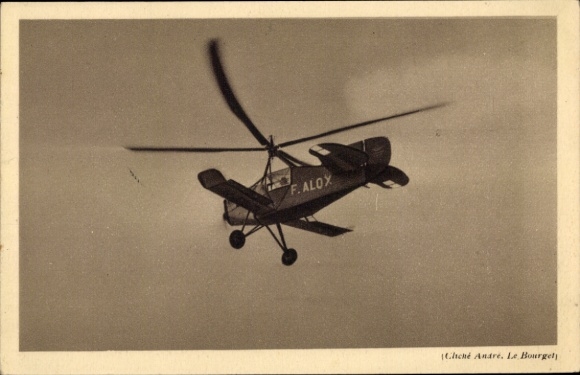 Postcard Autogire La Cierva, helicopter F. ALOX