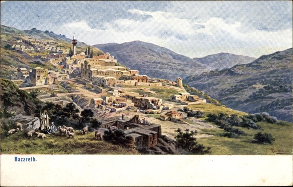 Artist Postcard Perlberg, F., Nazaret Nazareth Israel, general view