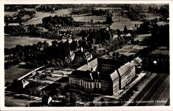 Postcard Erlenbad Obersasbach Sasbach in the Ortenau, aerial photograph, monastery of the Franciscan sisters