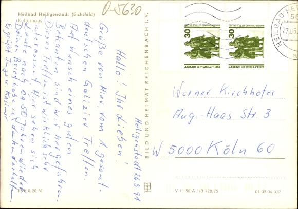 Postcard Heilbad Heiligenstadt Eichsfeld Thuringia, culture house, exterior view, dining room, interior view