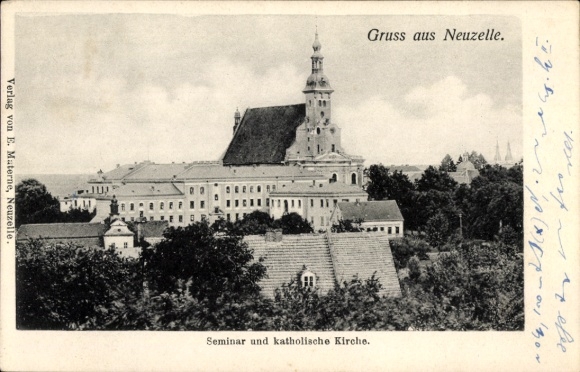 Postcard Neuzelle in Brandenburg, Seminary, Catholic Church