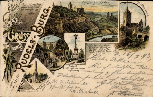Litho Saaleck Bad Kösen Naumburg Saale, Rudelsburg, Burghof, Denkmal