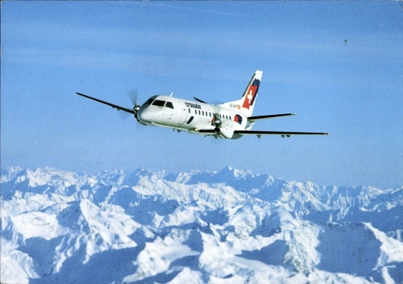 Postcard passenger aircraft Crossair, Saab 340 Cityliner
