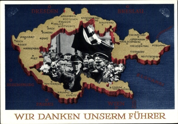 Postal stationery Postcard We thank our Führer, Sudetenland, Bohemia, Moravia, Hitler