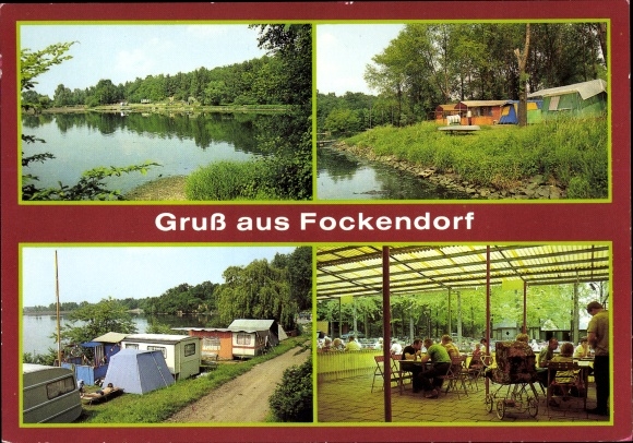 Ansichtkaart Fockendorf Altenburger Land, uitzicht op het strand, camping aan het Windschleuba-stuwmeer, consumentenrestaurant