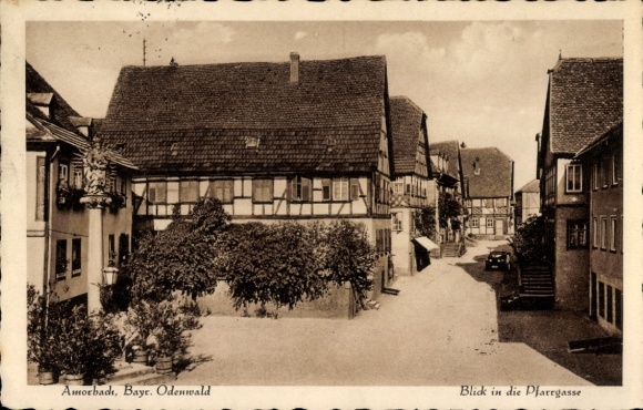 Postcard Amorbach in the Odenwald Lower Franconia, view into Pfarrgasse